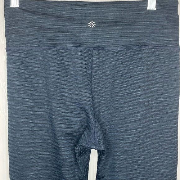Athleta 3/4 Athletic Leggings Sz M Black Blue Striped - Picture 6 of 9